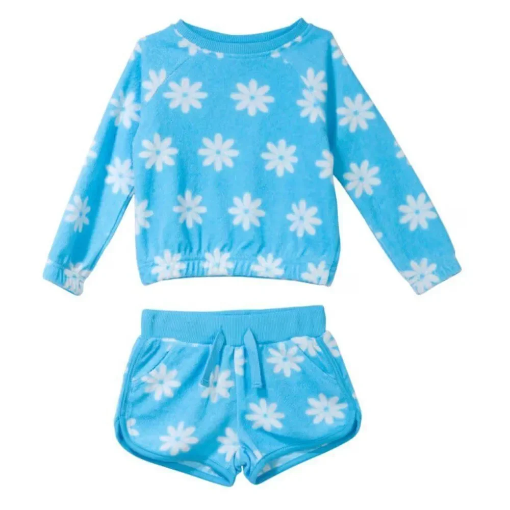 Andy and Evan Blue and White floral 2 piece terry cloth short set size 5 NWOT